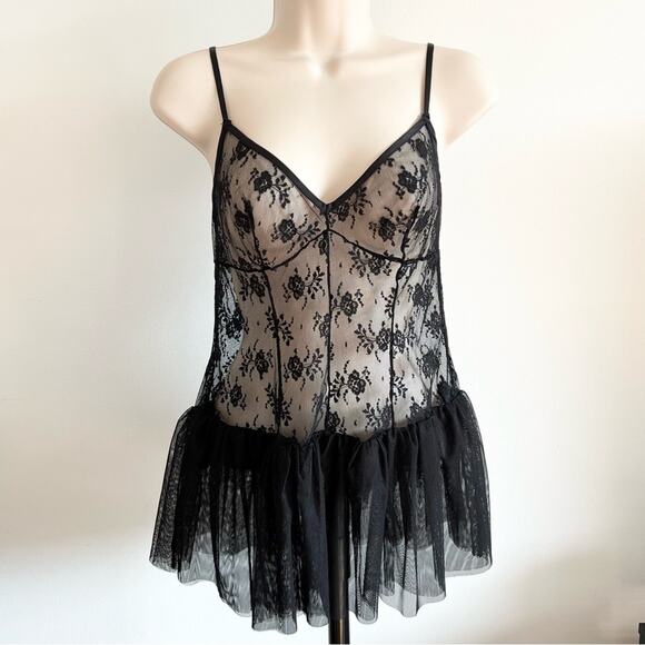 Victoria’s Secret Sheer Top Size S Black Floral Lace V Neck - Picture 1 of 9